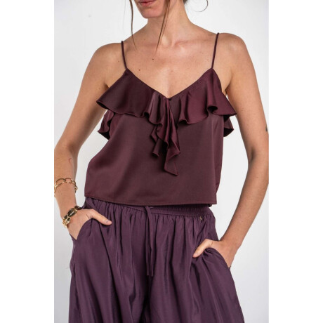 Musculosa Volado Saten Bordeaux