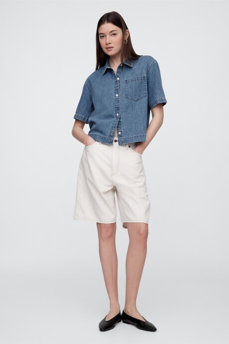 Camisa De Jean Manga Corta Mujer Medium Indigo 15