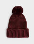 Gorro Romántico Gorro Tejido Con Pompón - Rojo Burdeaux