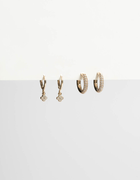 Aros Argollas Set Strass Set De Argollas Con Cubic - Dorado