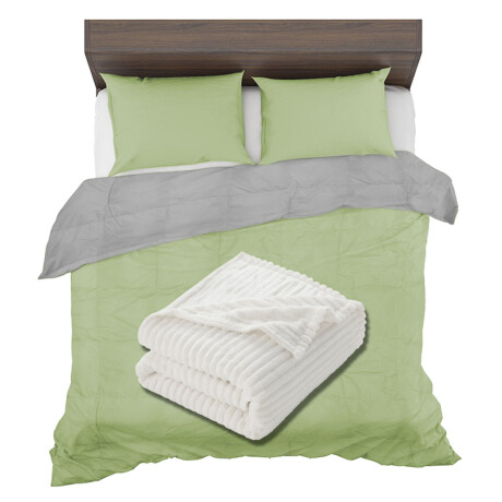 Set Invierno Acolchado Plumas 2 Plazas + Manta Frazada Polar Verde Claro