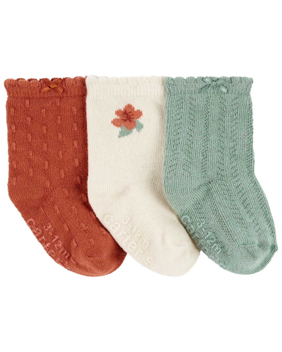 Pack tres pares de medias de algodón calado, borde festoneado 