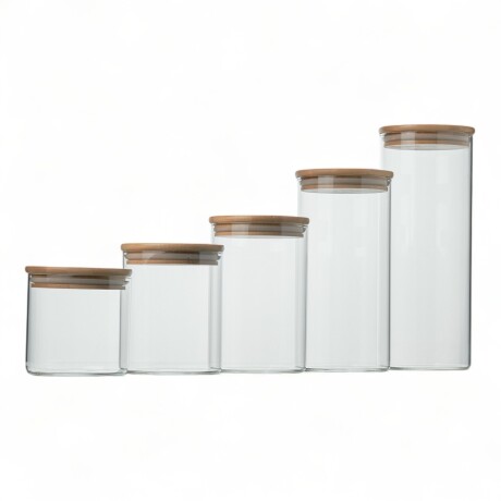 Set De Frascos Borosilicato Y Tapa Bambú 5 Piezas Sin Color