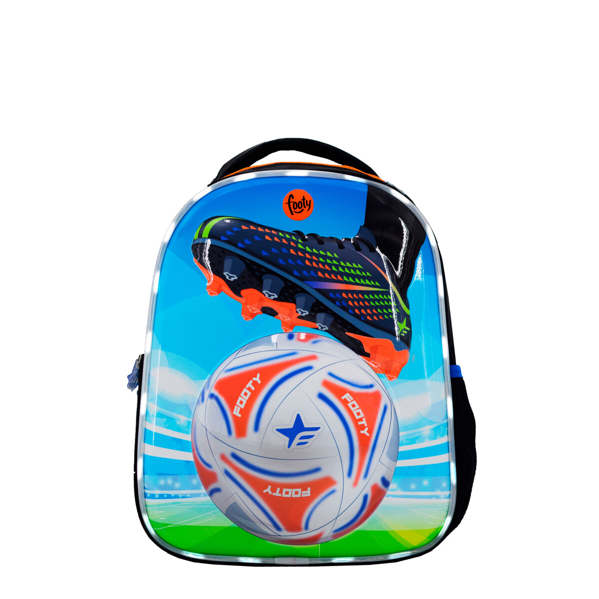 Mochila Footy Futbol 13" con Luz Led - Negro - Naranja 