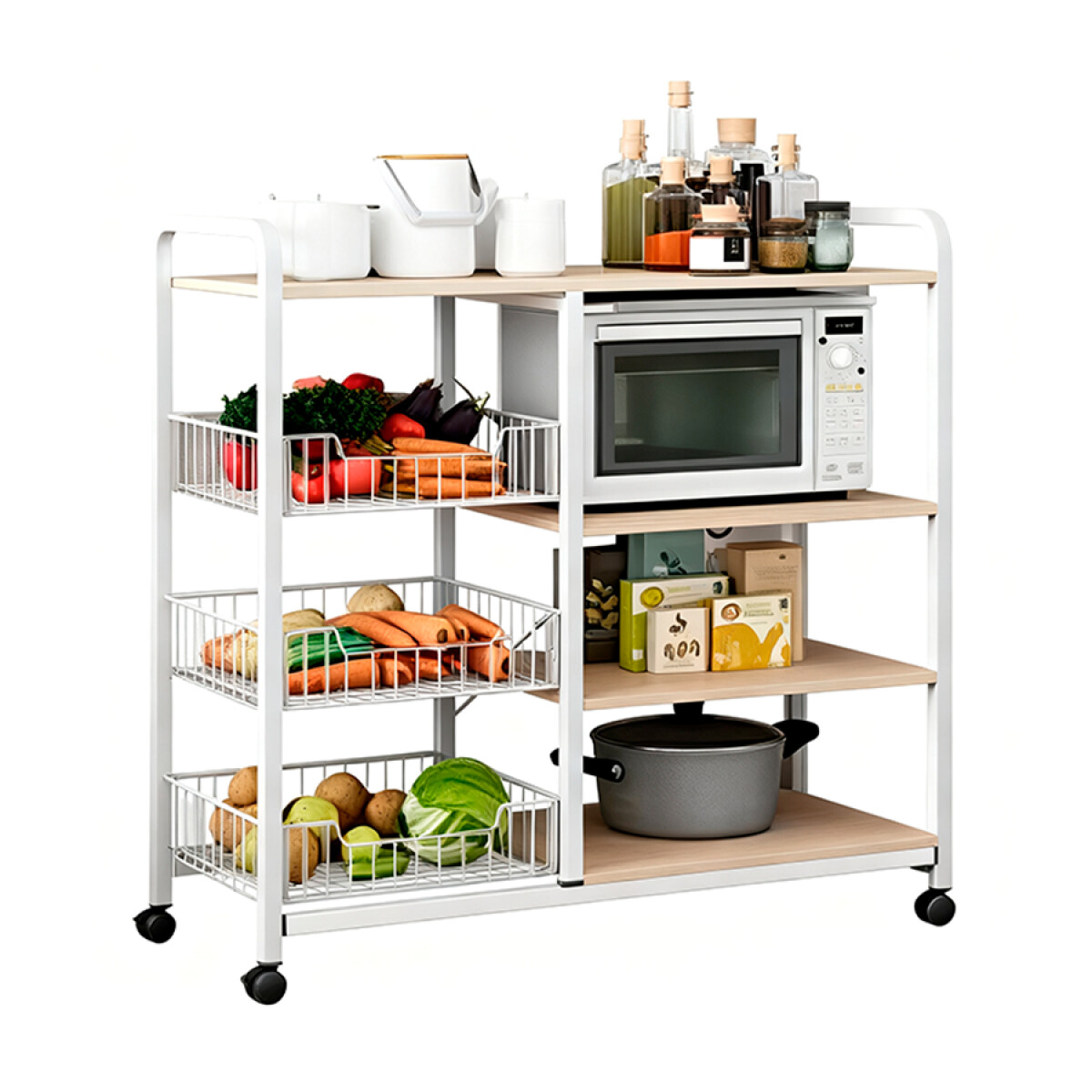 Organizador Cocina con Ruedas 3 Canastos 4 Estantes 80 cm 