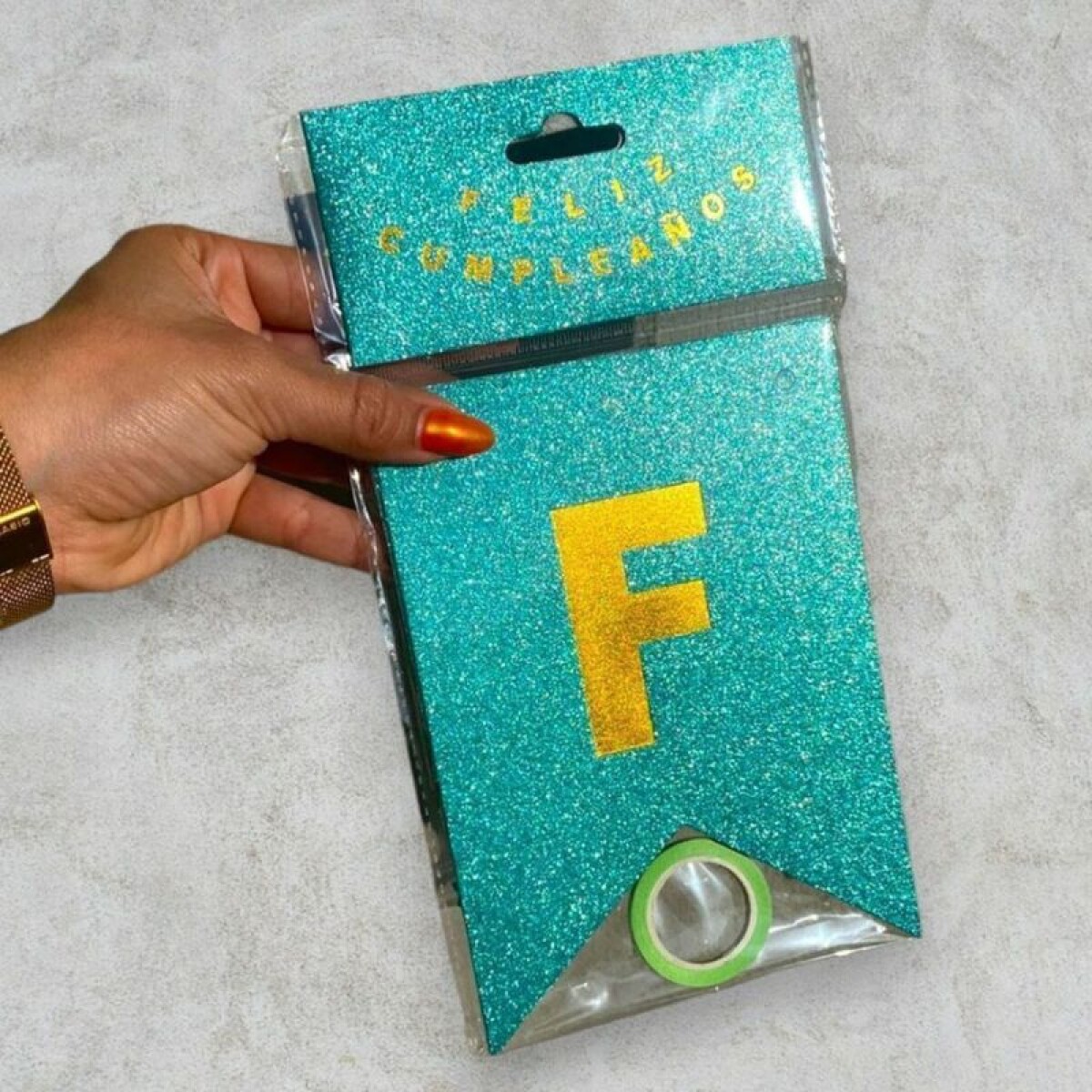 Banderín Feliz Cumpleaños con Brillos - Verde Agua 