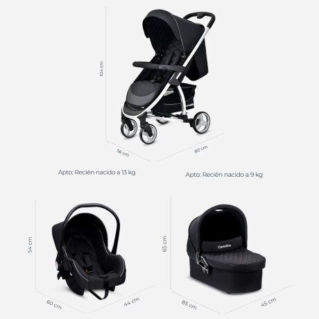 Kit Cochecito Carestino London 3 en 1 + Moisés + Butaca + Accesorios Gris