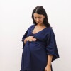 Pack Maternal Aurora – Camisón de Algodón + Bata | Hecho en Uruguay Azul Marino