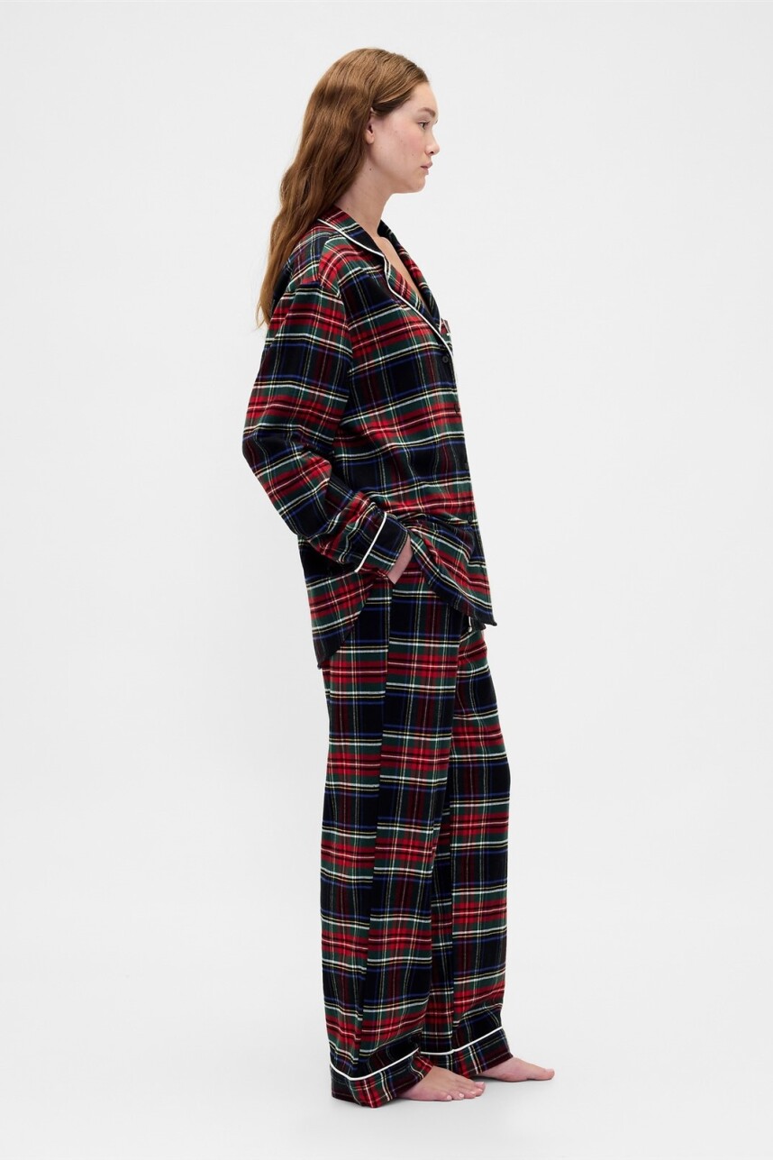 Pijama Set Camisa Y Pantalón Franela Mujer Fs Black Tartan