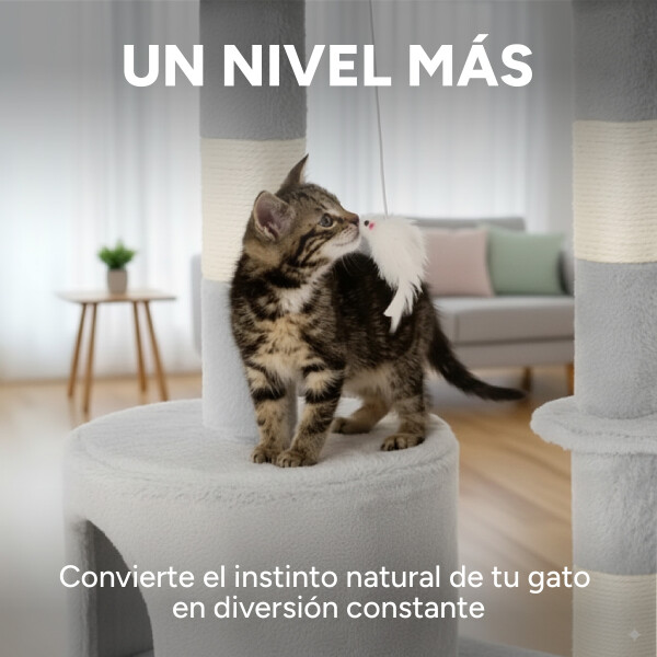 Rascador Torre 5 Niveles En Felpa Y Sisal Para Gato Juego Variante Color Gris Claro