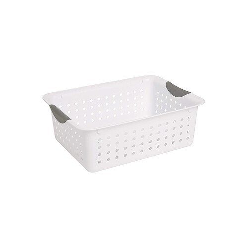 Cesta plástica blanca chica con asas 28x20x10cm TV0219