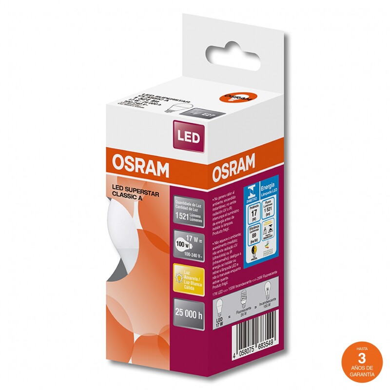 LAMPARA LED OSRAM 17W BIV G8 Lámpara LED E27 17W Luz Cálida OSRAM