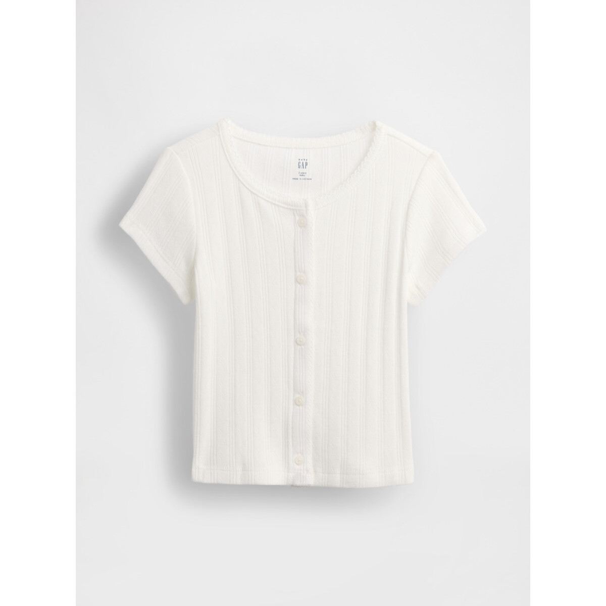 SS POINTELLE BTN FRNT TEE - NEW OFF WHITE 