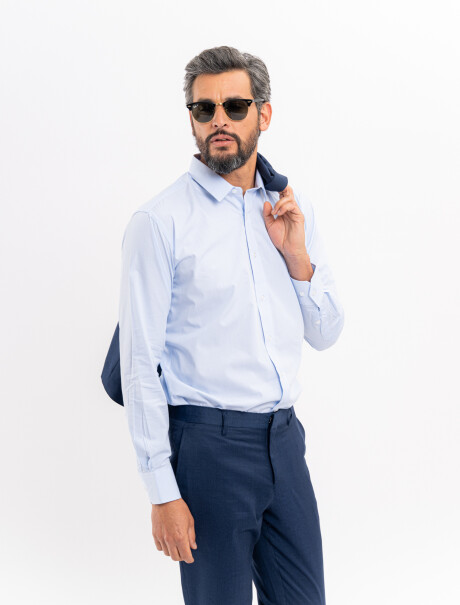 Camisa m/l micro cuadro-raya celeste