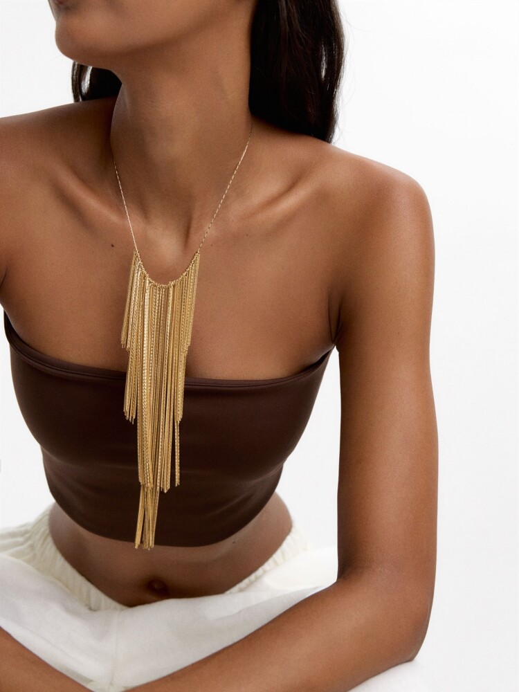 Collar Corto Con Cadenas Largas dorado
