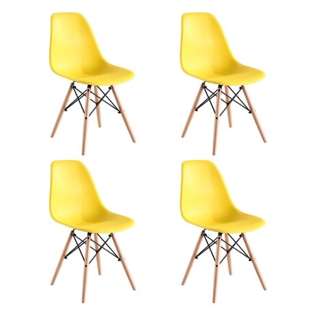 Kit x4 Eames DKR Base En Madera Infantil Amarillo