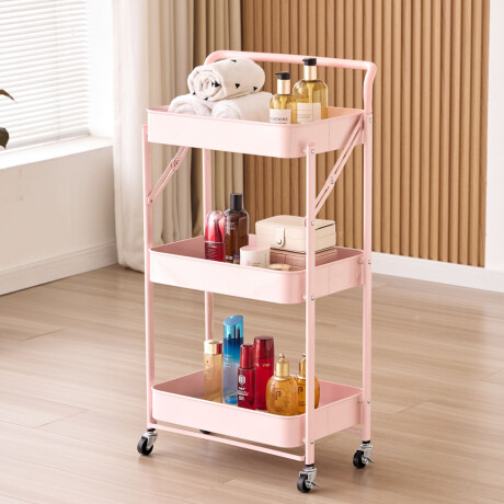 Carro Plegable Organizador Multiuso 3 Estantes Con Ruedas Rosa