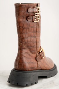 Bota Croco Hebillas Marron