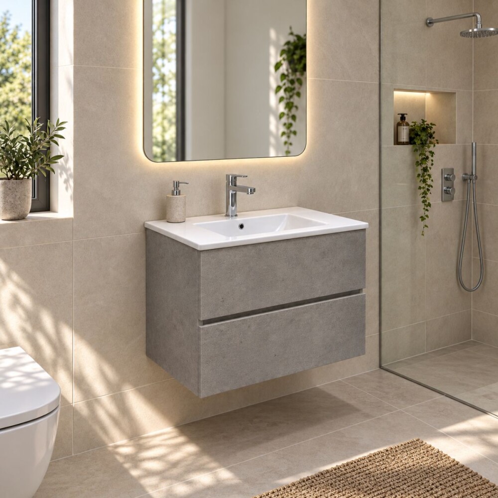 Mueble de baño 2 cajones Gris claro 60cm Mueble De Baño 2 Cajones Gris Claro 60cm