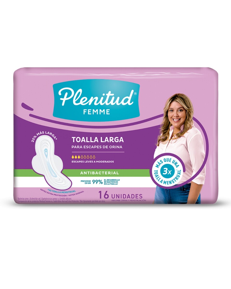 Plenitud Toallas Largas Escapes Leves a Moderados x16 – Protección Discreta y Cómoda