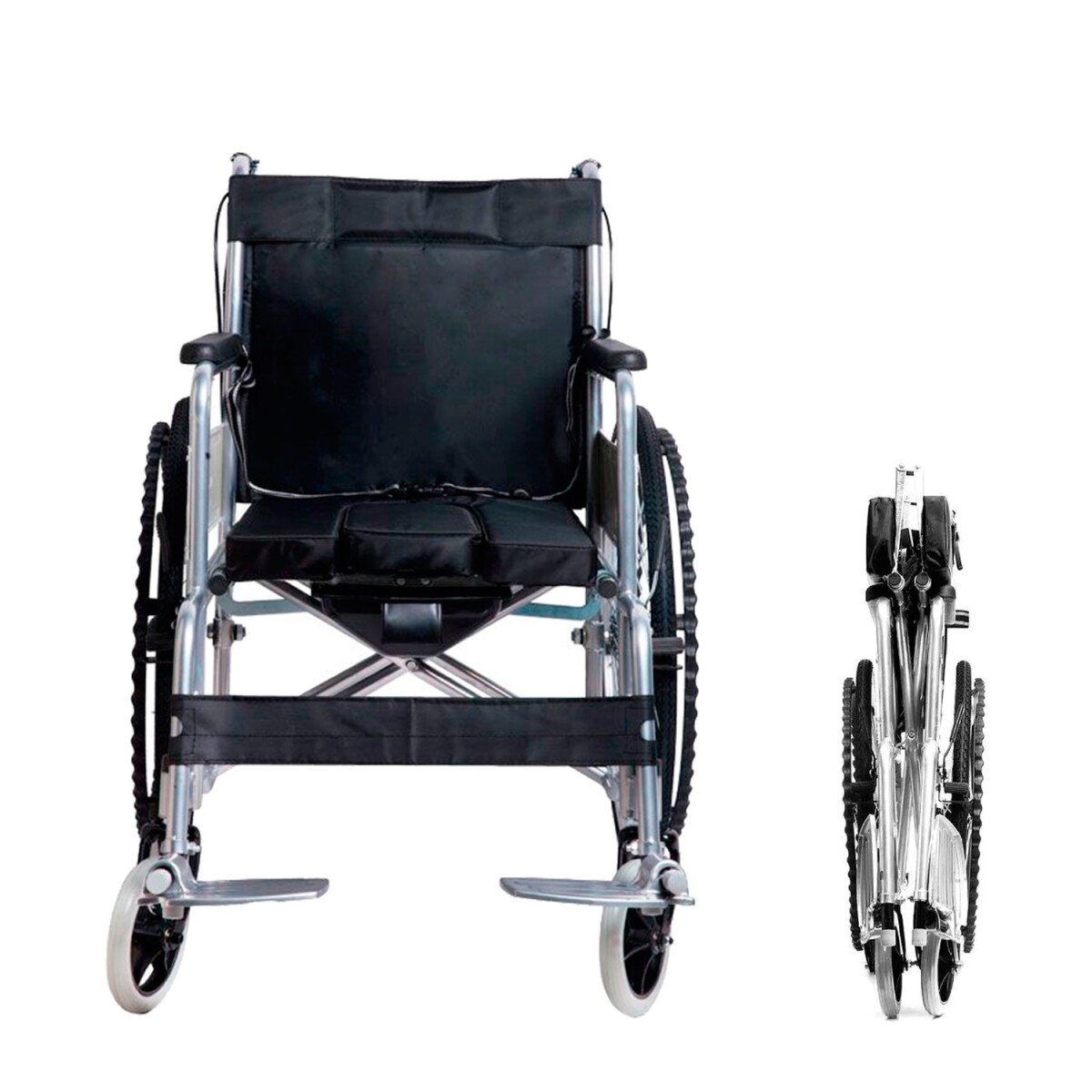 Silla de ruedas plegable hasta 120Kg - Negro 