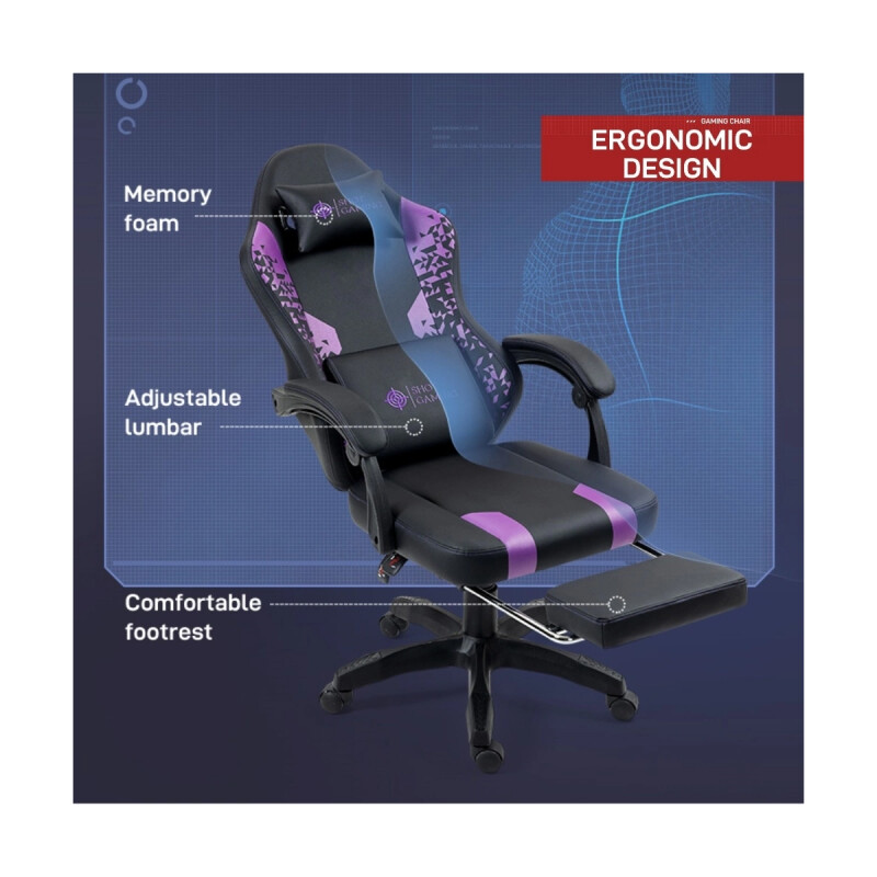 Silla Gamer Shot Gaming Shadow con reposapiés Negro y Violet Silla Gamer Shot Gaming Shadow con reposapiés Negro y Violet