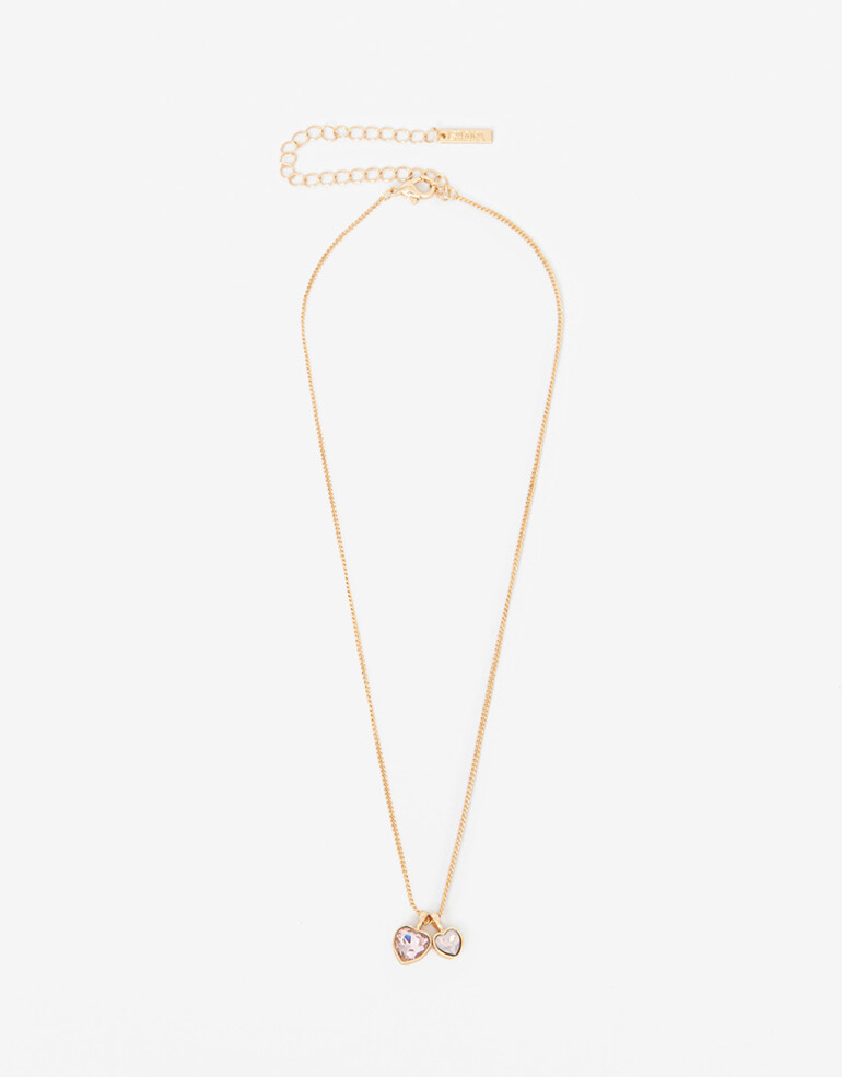 Cadena Corta con Dije Piedra Collar Con Dije Doble Corazón - Dorado