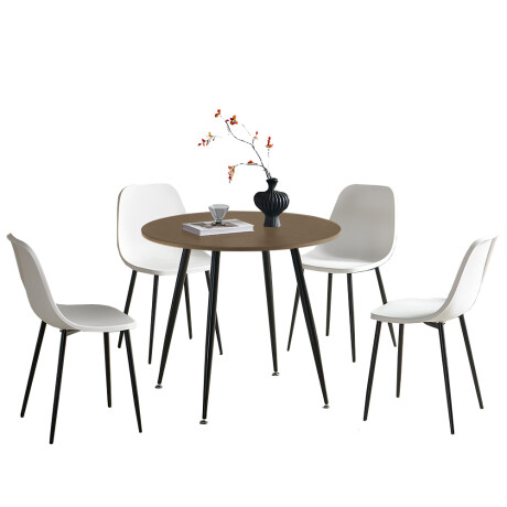 JUEGO DE COMEDOR 4 SILLAS Y MESA TAPA REDONDA EN COLOR MADERA