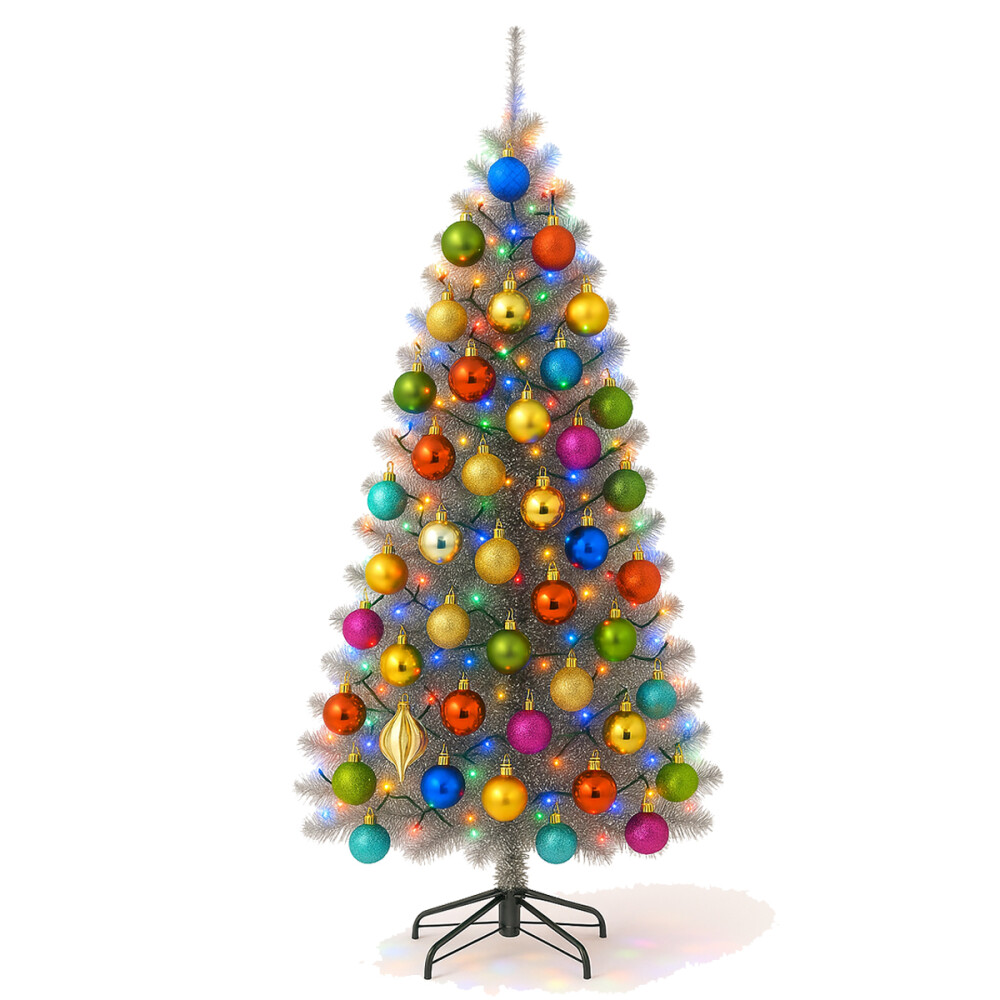 Arbolito Arbol Navidad 1,80m Completo Con Luces Y Adornos Plateado