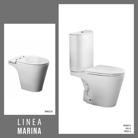 JUEGO DE LOZA BLANCO,INODORO DESCARGA A 25 CM, MOCHILA,TAPA Y BIDET PARA GRIFERIA BIMANDO LINEA MARINA MARCA FERRUM 000