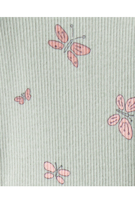 Set dos piezas de algodón, calza acanalada y buzo, verde, diseño mariposas. Talles 6-24M Sin color