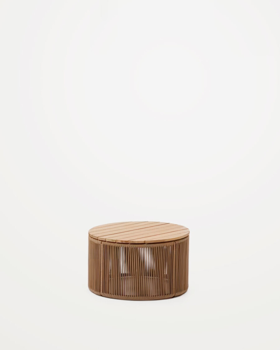 Mesa de centro Dandara de acero, cuerda beige y madera maciza de acacia Ø60 FSC 100% 