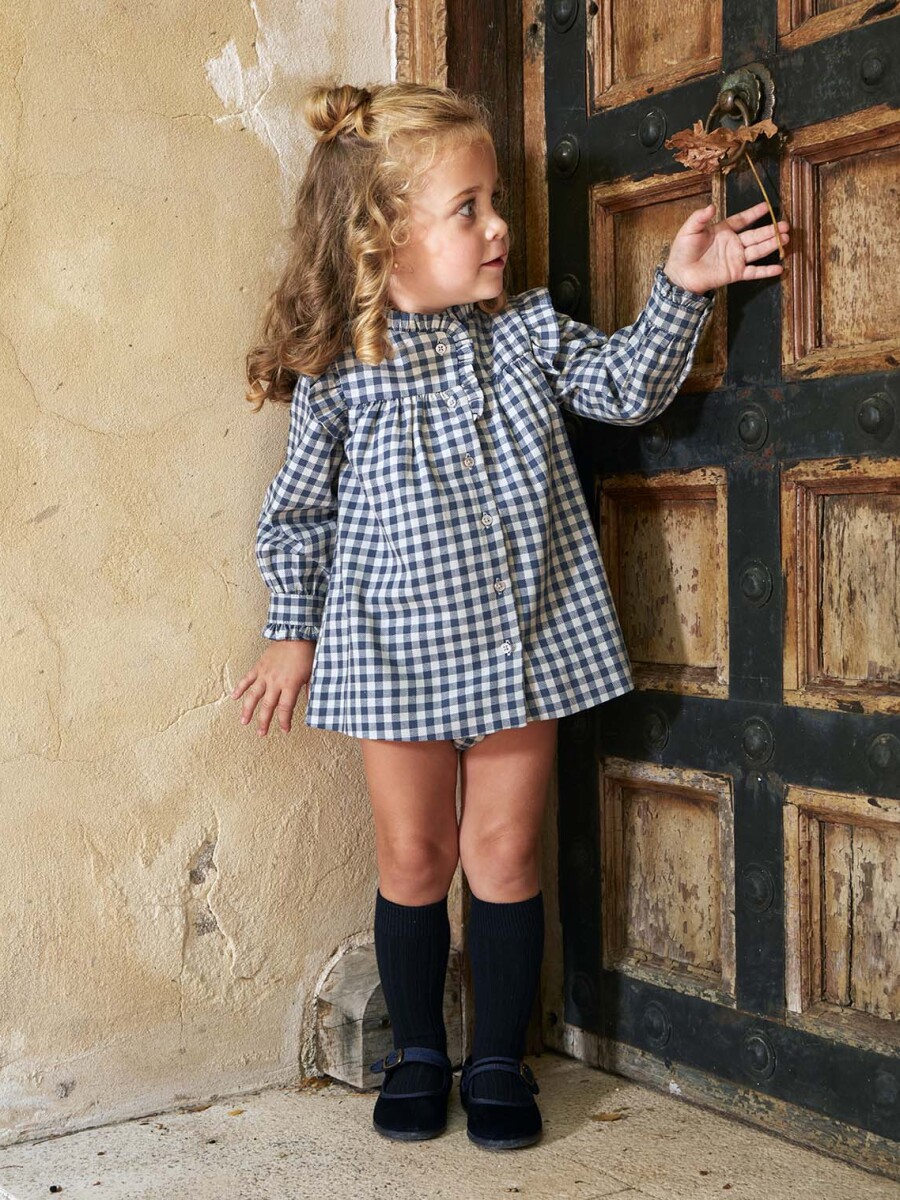 Vestido De Cuadros Azul Medio Oscuro