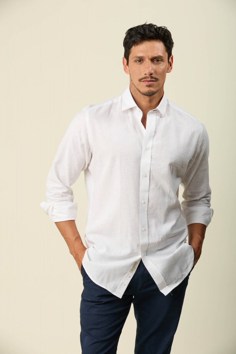 Camisa Lino Algodón Manga Larga - Blanco 