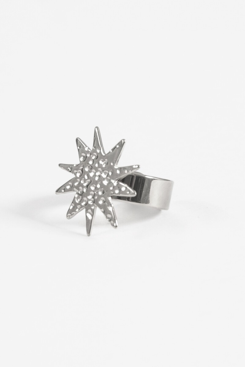 Anillo ajustable estrella acero plateado