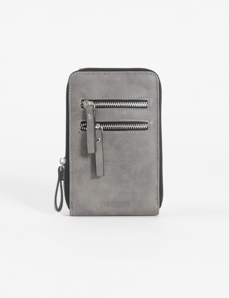 Porta celular tarjetero - gris 