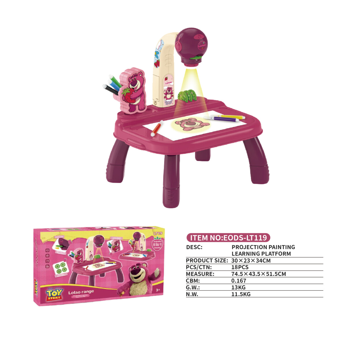 Lotso Mesa Proyectora de Dibujo Disney con Accesorios - ROSA 