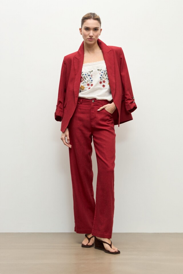 Pantalon Paulina lino carmesí