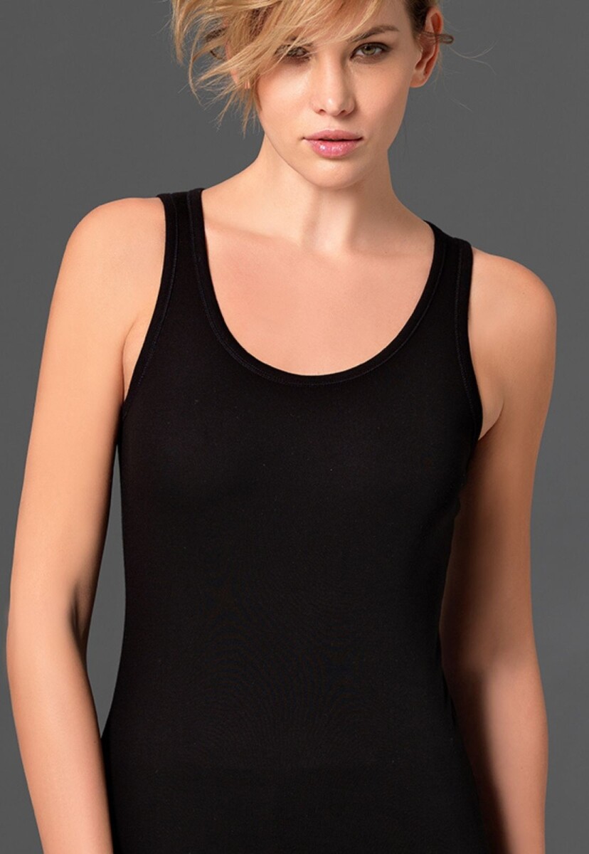 CAMISETA 100% ALGODON FRIZADO SIN MANGAS - NEGRO 