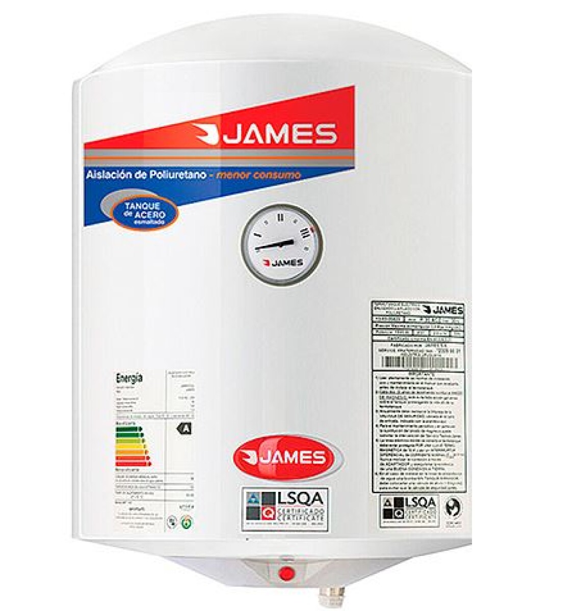 TERMOTANQUE JAMES 30 L ACERO Cilindrico - Sin color 
