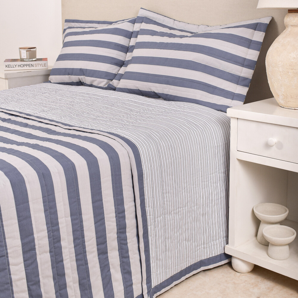 Cubrecama Amelia Raya Beige Azul Twin