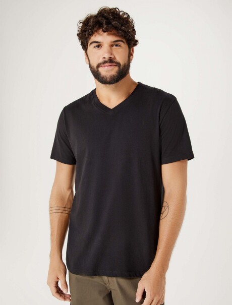 CAMISETA BÁSICA MANGA CORTA CUELLO EN V NEGRO