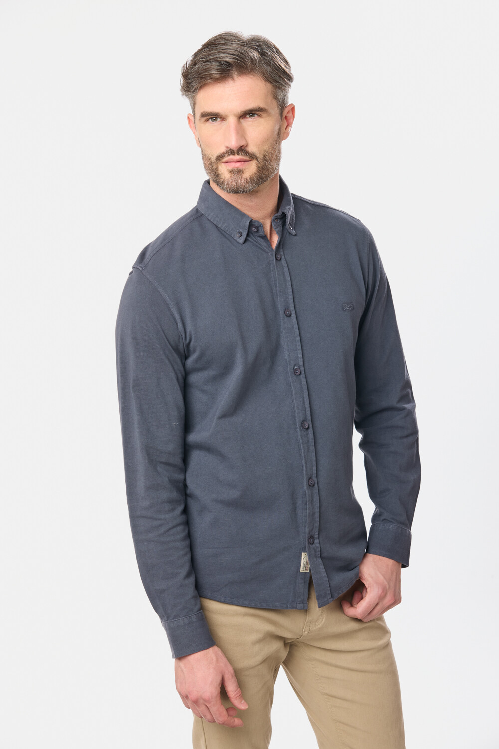 CAMISA PIQUE LISA MANGA LARGA Azul