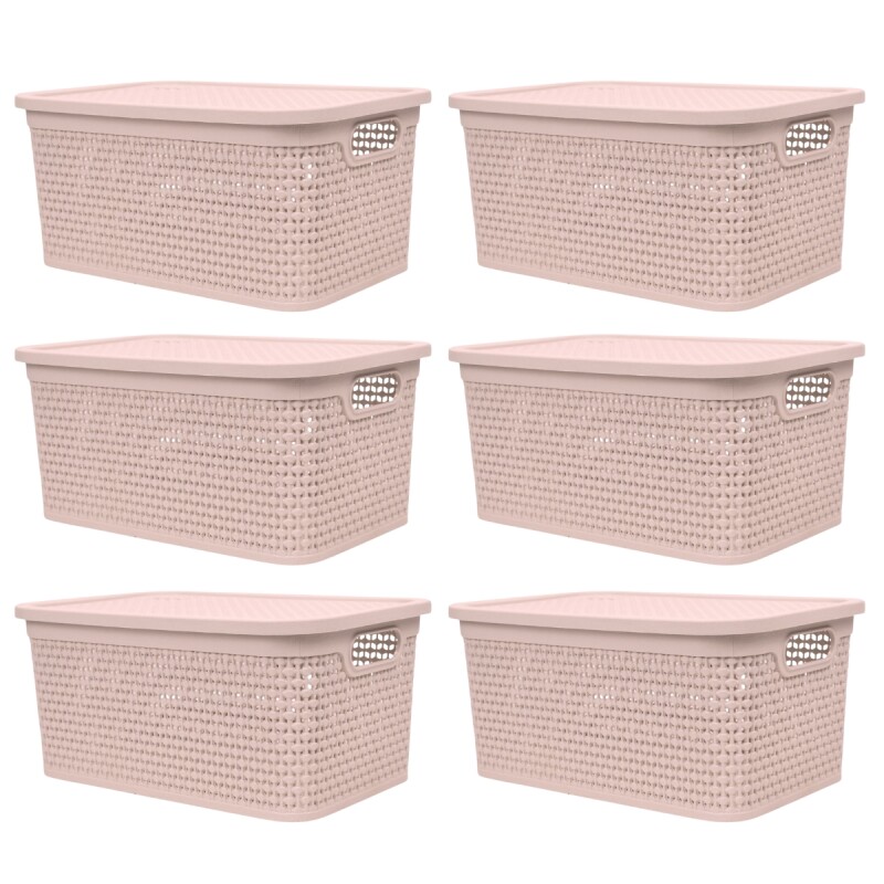 Set x6 Caja simil ratán 7,5 lts ROSADO