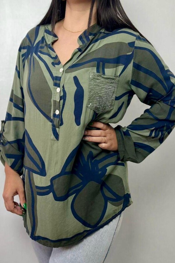 CAMISA KETZIA LINEAS AZULES MILITAR