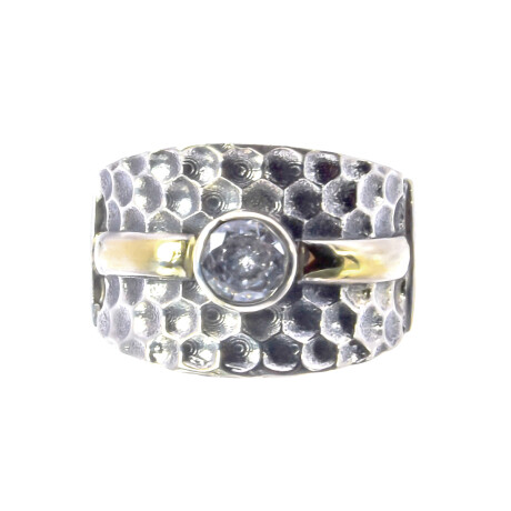 Anillo de plata 925, double de oro 18 ktes y circonia. Anillo de plata 925, double de oro 18 ktes y circonia.