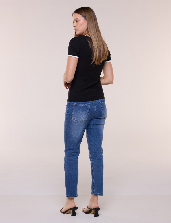 Remera Basica Ribs Contraste NEGRO/BLANCO