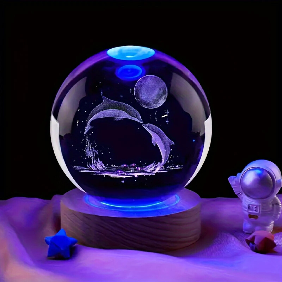 Lámpara Veladora Esfera De Cristal Chica Luz De Colores - Delfín 