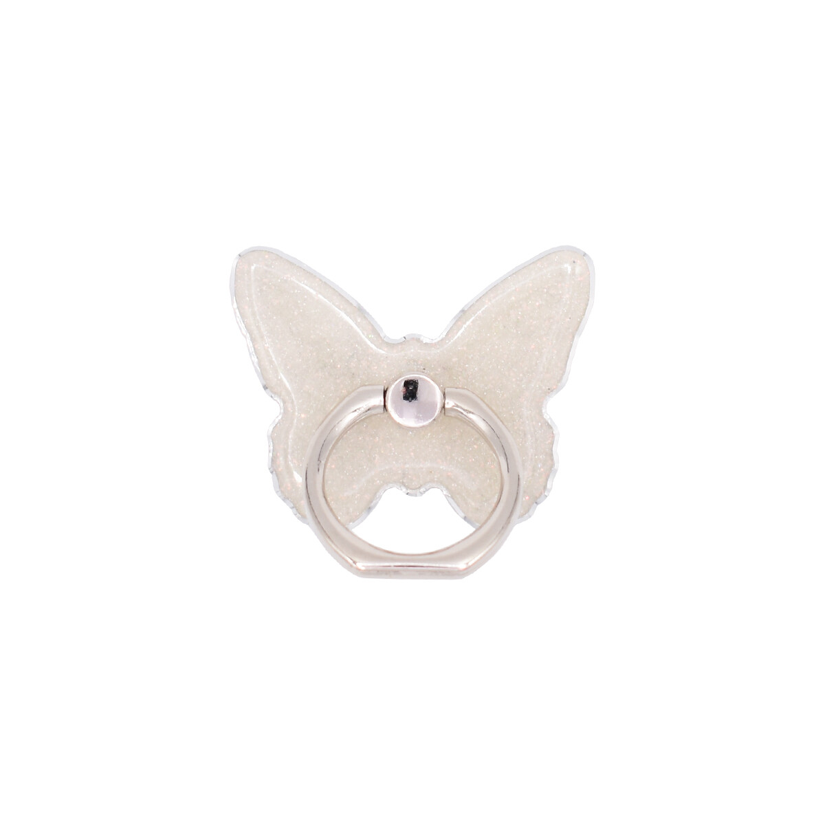 Anillo soporte para celular diseño mariposa brillos blanco 