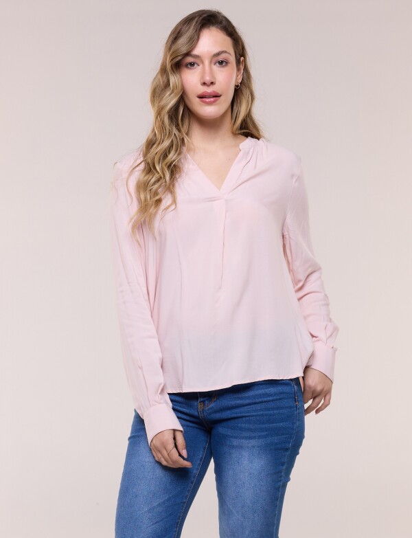 Blusa Fluida Escote En V Con Pliegue Central ROSA CLARO